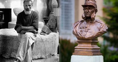 Bustul generalului Carol Davila, singurul monument de for public realizat de Constantin Brâncuși în București, amplasat în curtea Spitalului Militar