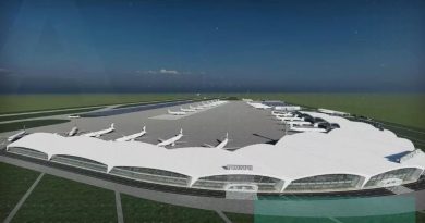 Machetă conceptuală a Aeroportului Alexeni lângă București, terminal modern pentru pasageri și mărfuri.