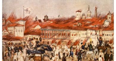 Ilustrație cu efectele Marelui Incendiu din București din 1847 asupra centrului orașului