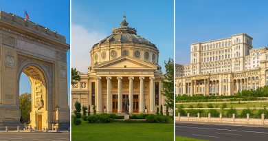 Colaj foto cu Arcul de Triumf, Ateneul Roman si Palatul Parlamentului