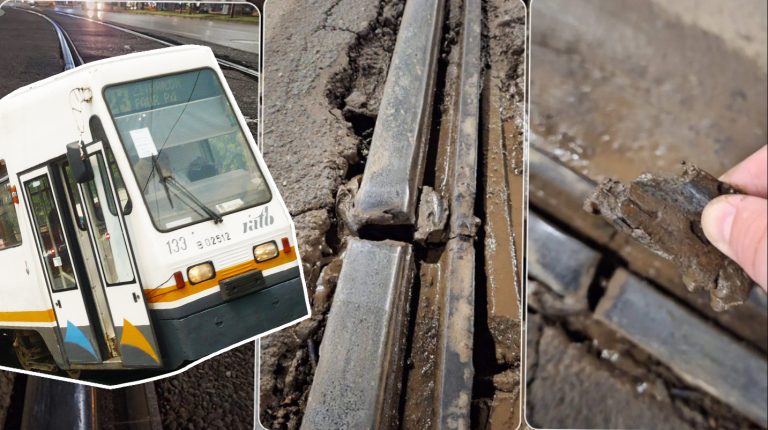 Tramvaiul 23 pe șine rupte