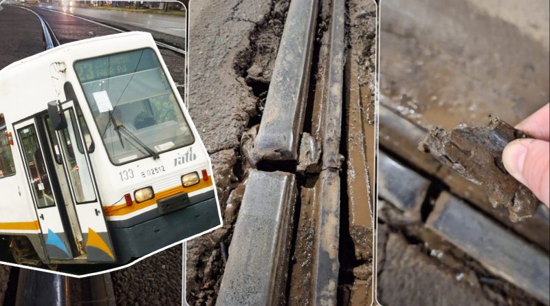 Tramvaiul 23 pe șine rupte