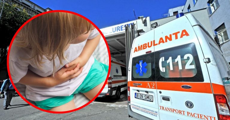 Copil cu Toxiinfectia alimentara si o ambulanta