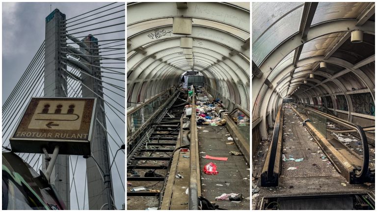 Trotuarul rulant dintre Gara Basarab și Gara de Nord, transformat într-o groapă de gunoi: 11 milioane de lei aruncați pe apa Dâmboviței