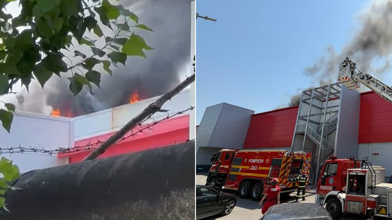 Interventia pompierilor la incendiul de la AFI Cotroceni