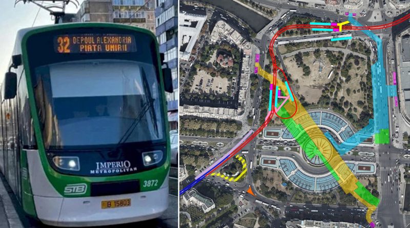 Tramvai linia 32 București și hartă rută Piața Unirii cu trasee modernizate