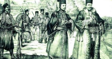 Boieri și soldați în costume tradiționale, ilustrație istorică despre ultima execuție publică din București