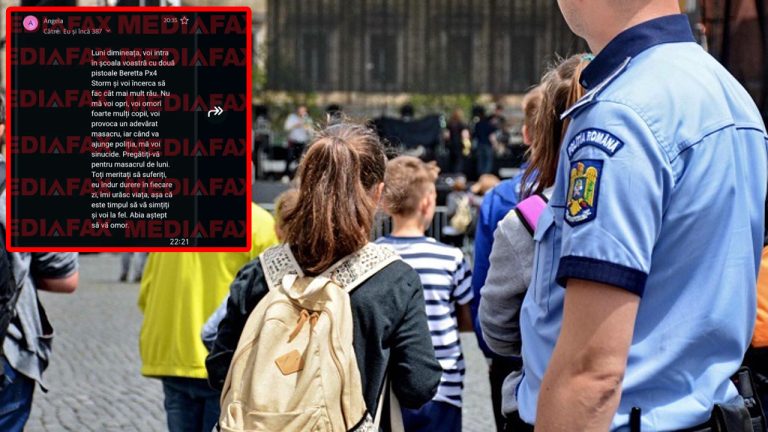 Amenințare atac armat școală România – mesaj trimis elevilor, polițist român asigură securitatea copiilor