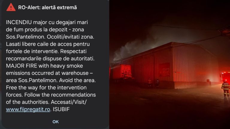 „Alertă RO-Alert incendiu major cu degajări de fum la un depozit din zona Șoseaua Pantelimon, București – pompieri la intervenție