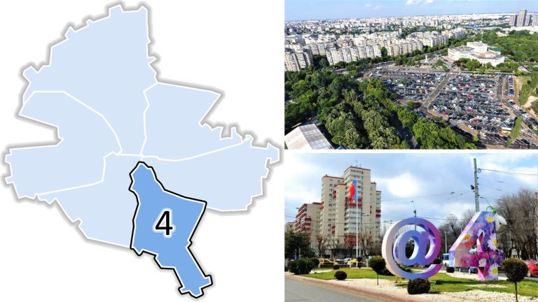 Sectorul 4 București_hartă, panoramă urbană și simboluri locale