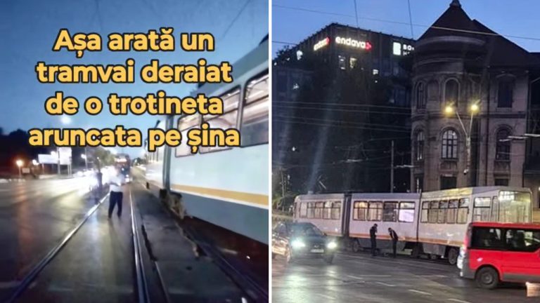 Tramvai deraiat în București din cauza unei trotinete aruncate pe șine, blocând circulația