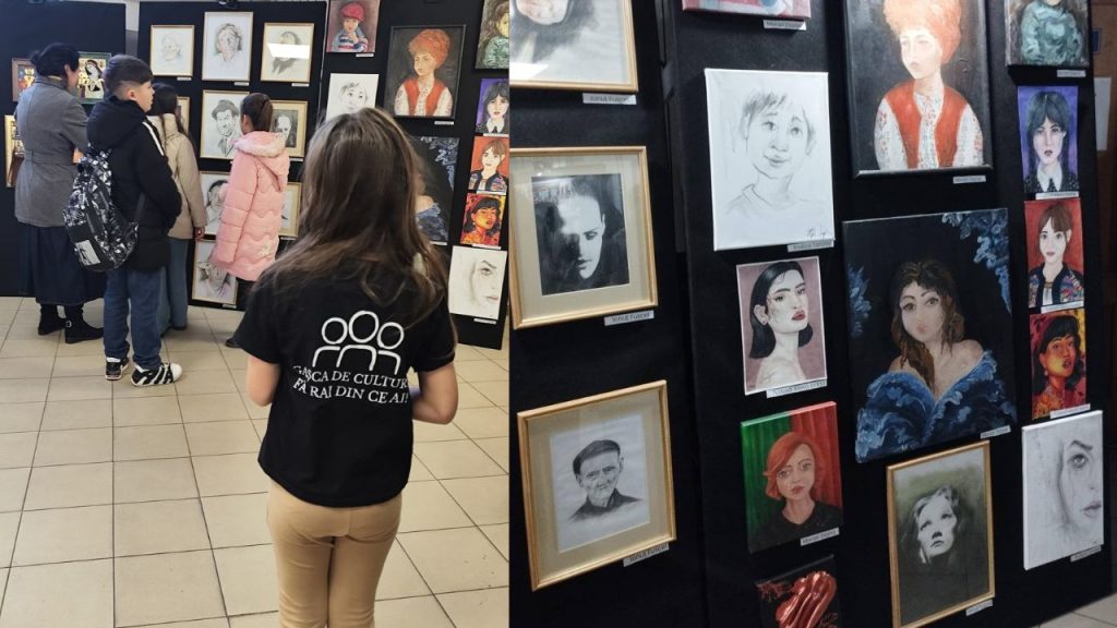 Tineri și adulți explorând universul creativ al portretelor în cadrul unui eveniment organizat de „Gașca de Cultură”.