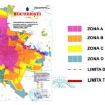 Hartă oficială a Municipiului București cu împărțirea pe zone fiscale A, B, C și D, indicând limitele de sector și reglementările urbanistice.