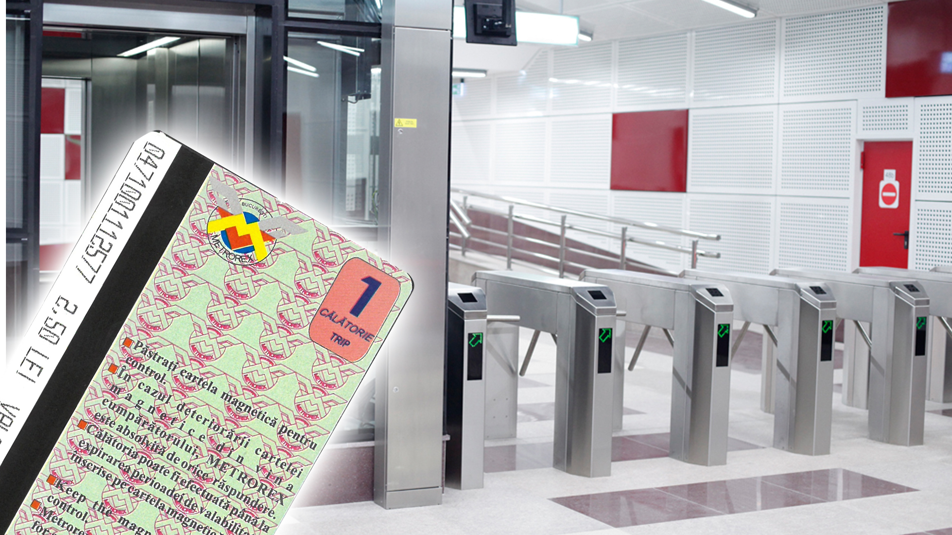 Cartelă Metrorex de 1 călătorie în fața turnicheților de acces din stația de metrou București