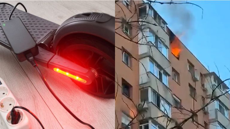 Trotinetă electrică lăsată la încărcat în interior și incendiu izbucnit într-un apartament de bloc