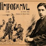 Portretul lui Ion Vinea alături de coperta revistei Contimporanul din 24 iunie 1922, publicație emblematică a avangardei românești, cu ilustrații realizate de Marcel Iancu.