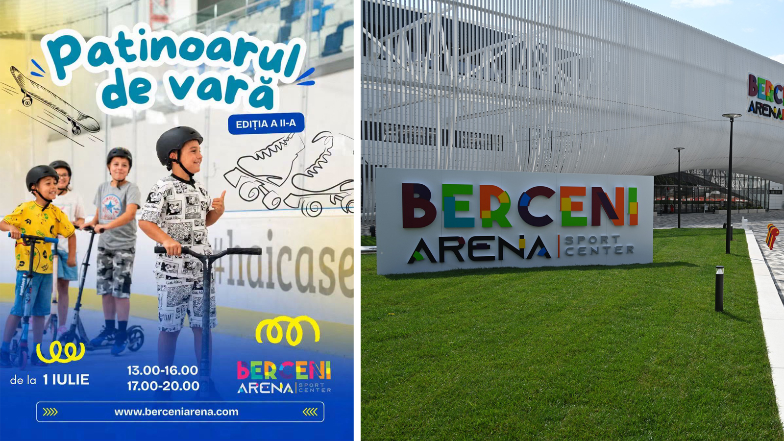 Copii pe trotinete și role la Patinoarul de vară, eveniment organizat la Berceni Arena Sport Center.
