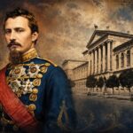 Portret istoric al lui Alexandru Ioan Cuza lângă clădirea Universității din București