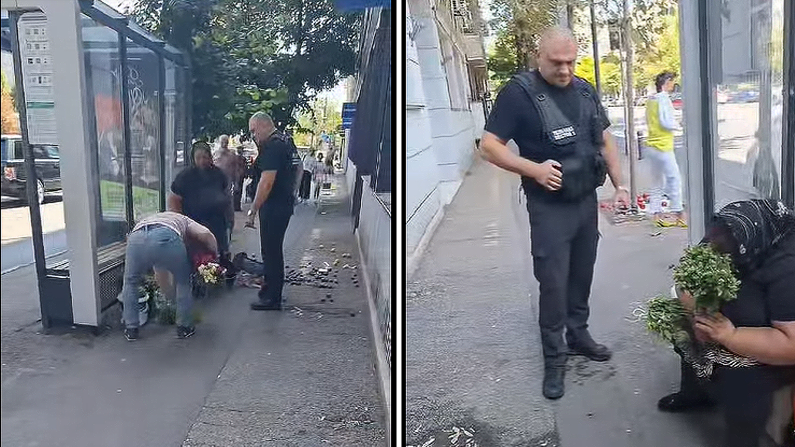 Polițist local din Sectorul 1 în timpul unei intervenții asupra unei femei care vindea legume pe stradă în București
